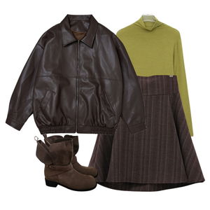 긴팔티,스커트,자켓 코디