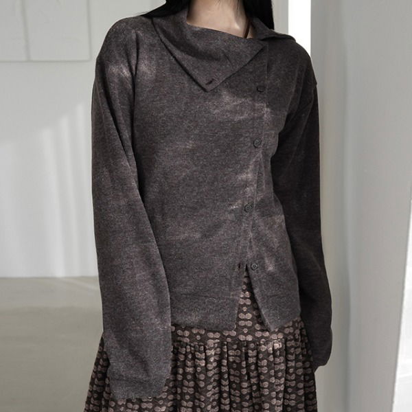 不對稱排扣絲絨長版開襟外套