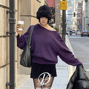 빅사이즈 44-110 포븐 베이직 무지 루즈핏 보트넥 오프숄더 긴팔 니트