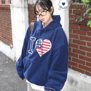 베킨 레터링 하트 자수 양기모 후리스 후드티 (4color)