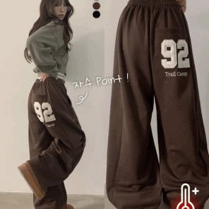 프와 넘버 백 패치 밴딩 기모 스트링 와이드 트레이닝 팬츠 (4color)