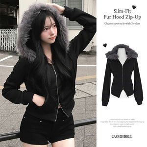 도하 슬림핏 투웨이 기모 퍼 크롭 후드집업 도톰점퍼 허리잘록 고퀄 데일리 캐주얼