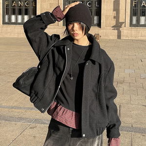 빅사이즈 55-100 폼프리 절개 모직 기모 카라 블루종 점퍼 숏 자켓