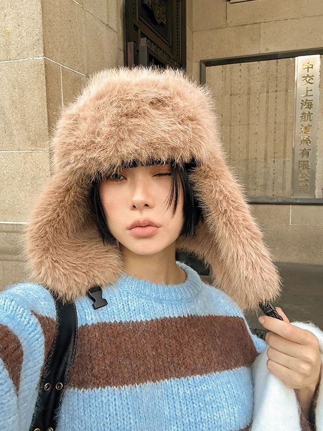 포포딘 퍼 버클 귀도리 트루퍼햇 모자 방한템