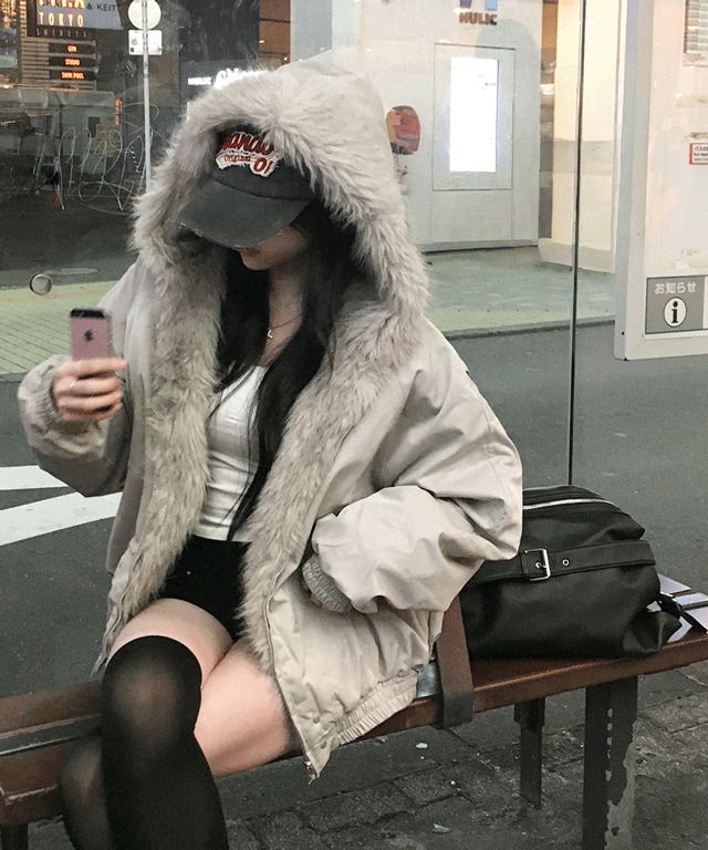 Heymi Buddle Fur Hood Split Quilted Thick Padding Until Midwinter Puffer Jacket