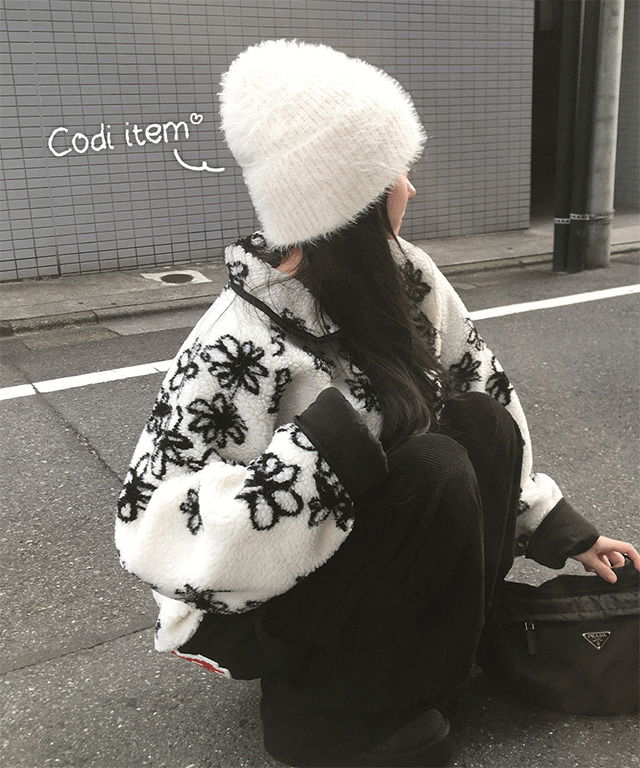 뮤린 부들 앙고라 울 퍼 비니 모자