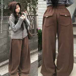 겨울팬츠 메코 사이드핀턱 뒷포켓 와이드 조거 본딩 기모 트레이닝 밴딩 팬츠