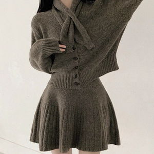 애니 머플러+가디건+스커트 니트셋업 2color