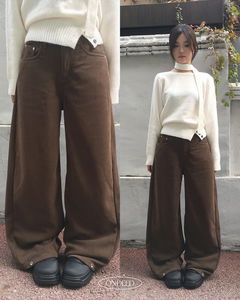 티즐 골덴 코듀로이 밑단 스냅 기모 뒷밴딩 롱 와이드 팬츠