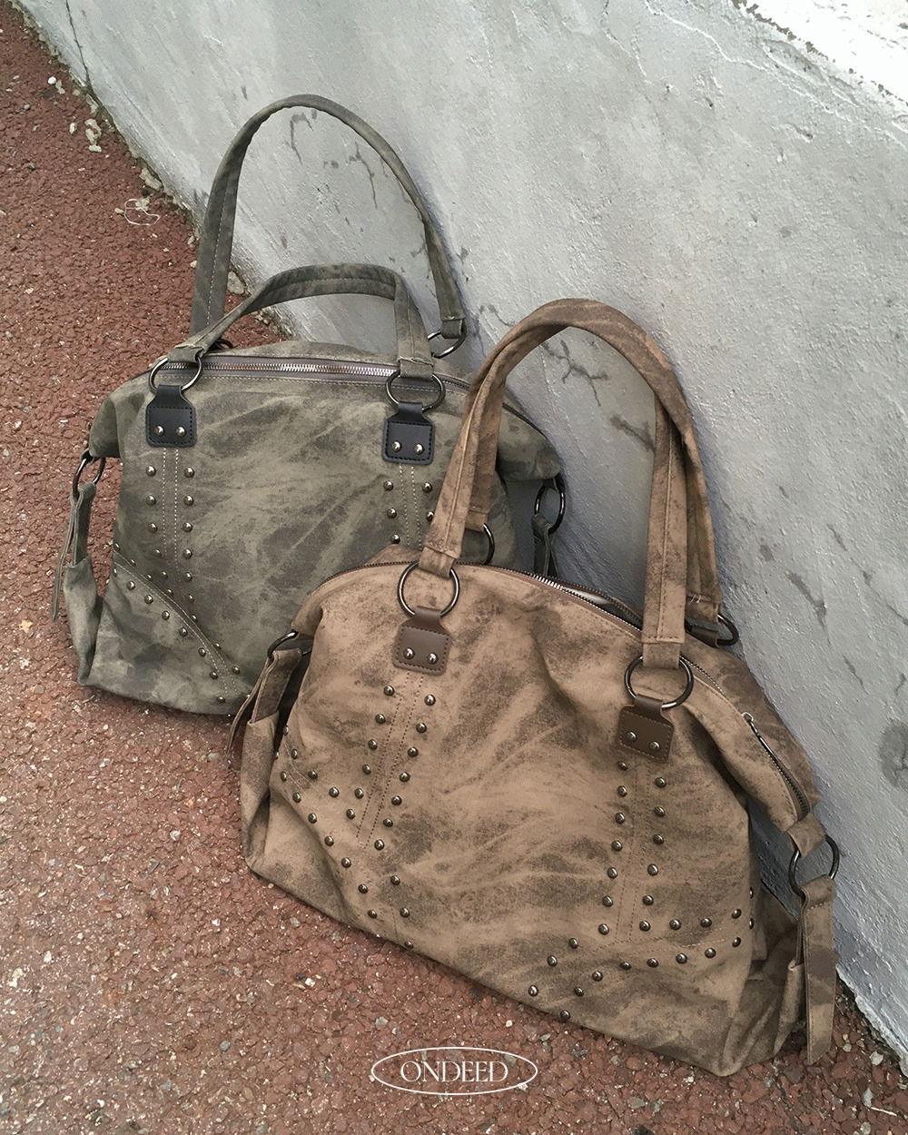 Baril Faded Rivet Stud Big Shoulder Bag