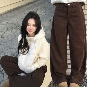 뮤랑 코듀로이 골덴 핀턱 버튼 와이드 팬츠