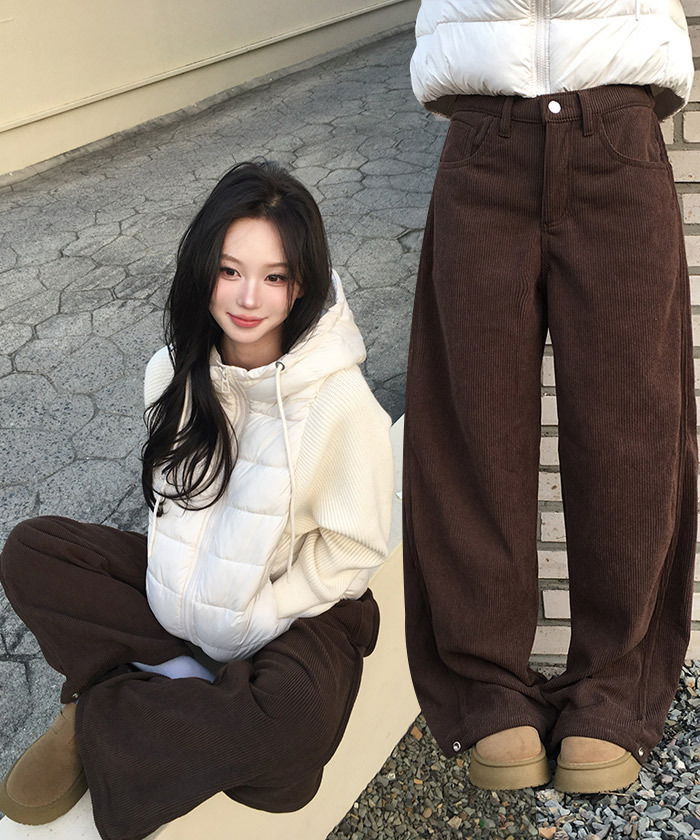 Murang Corduroy Golden Pintuck Button Wide Pants 长裤