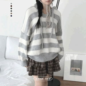 맛밤 오버핏 단가라 나그랑 스트링 후드 니트 도톰 루즈핏 겨울코디 데일리 여유핏