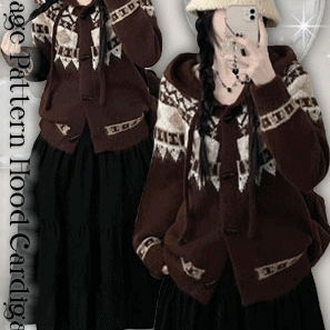 다크초코노르딕떡볶이더플박스핏후드니트가디건(2color)