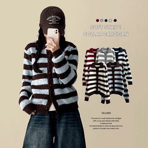 로라 둥근단추 단가라 울니트가디건 (5color)