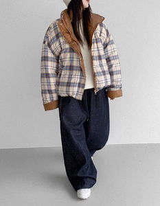 バイカラーチェック2ハイネックパディングジャケット