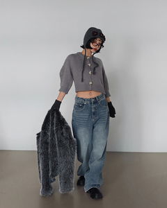 5-part balloon knitwear short cardigan