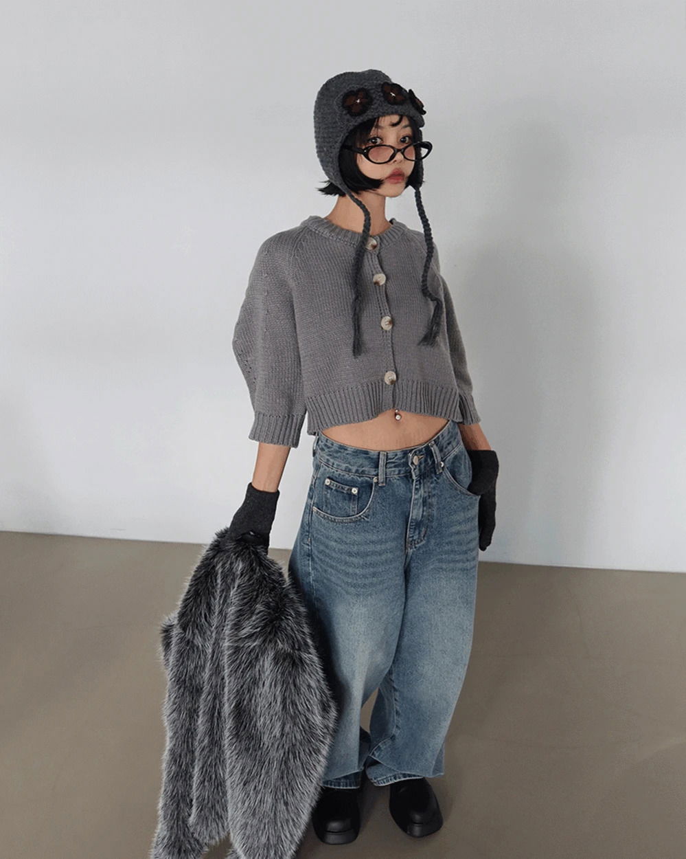 Flower Patch Earflap Beanie Hat