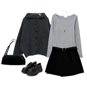 針織外套,長袖上衣,裙子 코디