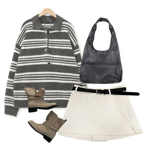 針織衫,短褲,肩背包 코디