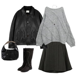 夾克,裙子,針織衫 코디