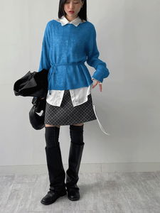 馬海毛船領綁帶針織衫