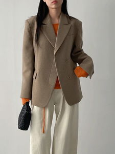 含羊毛寬鬆西裝外套