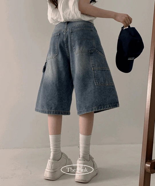 高腰工裝口袋休閒短褲