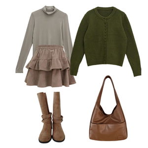 부츠,긴팔티,스커트 코디