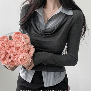 르베 셔츠 레이어드 드레이프 티셔츠