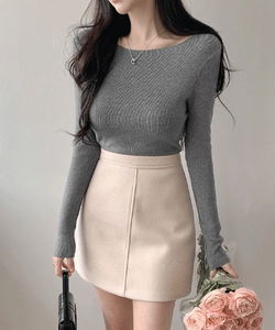 羊毛混紡簡約褶皺迷你裙