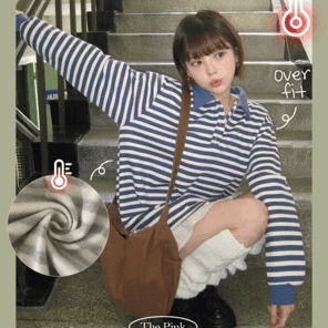 다딘 오버핏 스트라이프 카라 기모 긴팔 맨투맨 (3color)