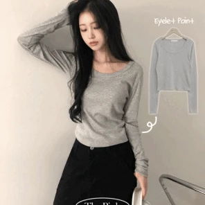 이룬 슬림핏 아일렛 크롭 긴팔티 (6color)