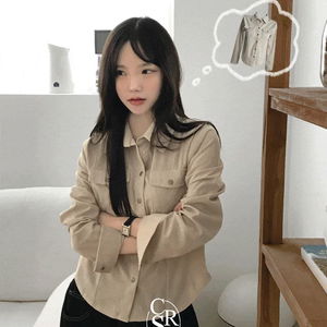 피넛 코듀로이 핀턱 크롭 셔츠