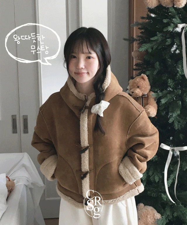 麵包餅造型連帽羊毛絨短版外套