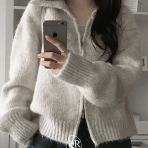 니어 투웨이 카라 니트 집업