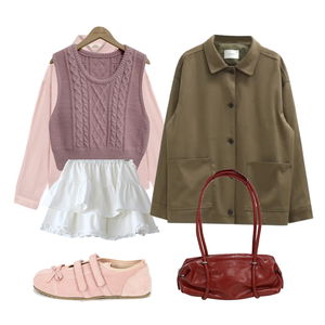 셔츠,가디건&베스트,스커트 코디