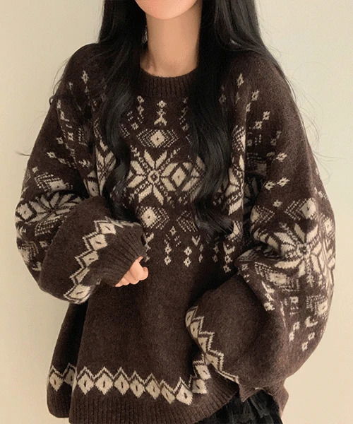 溫暖冬日雪花寬鬆針織毛衣