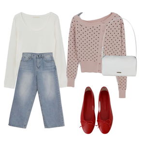 긴팔티,가디건&베스트,데님 코디