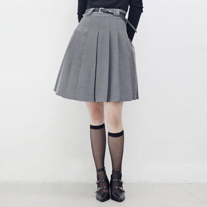 제이 플리츠 미디 스커트 (벨트 set)