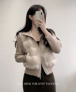 High-neck eco mink fur knitwear padding