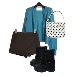 가디건,부츠,가을,코디,도트 코디