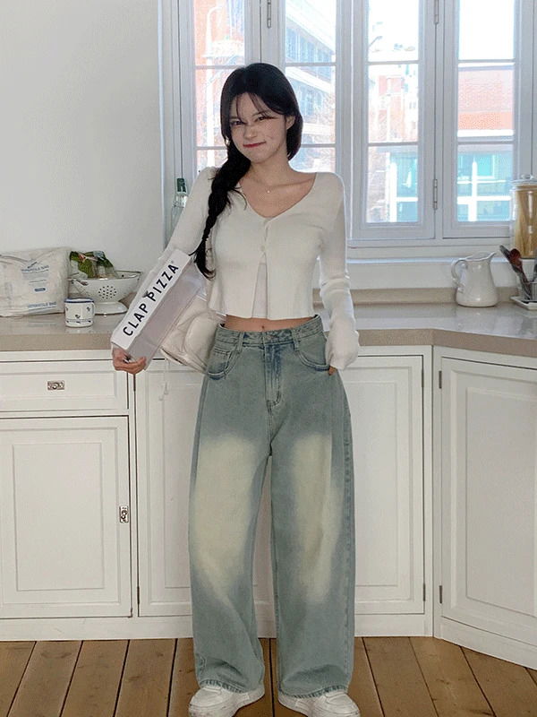 Sand pin tuck vintage Faded denim pants