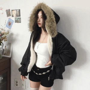 北極風格毛絨連帽MA-1舖棉外套