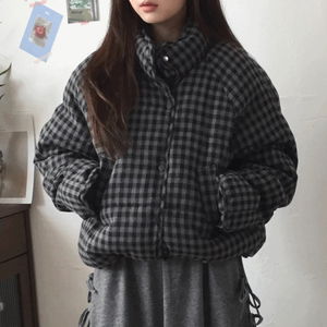 모찌 체크 하이넥 웰론 패딩2color