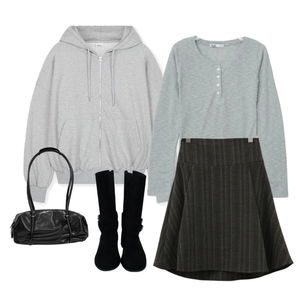 拉鍊外套,長袖上衣,裙子 코디