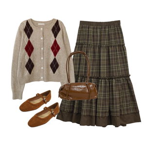 裙子,針織外套,平底鞋 코디