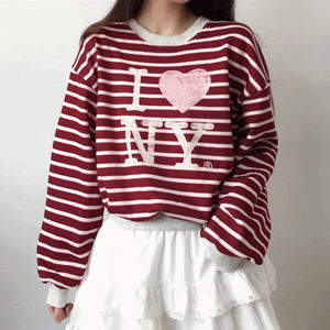 아방핏 기모 뉴욕하트 스트라이프 배색 맨투맨5color