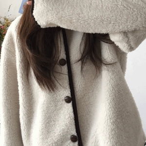 Teddy fleece color block collar loose poggle fleece jacket 2 colors