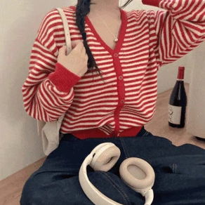 그래미 단가라 브이넥 도톰 울 가디건